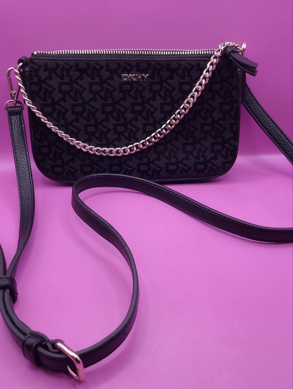 DKNY Bryant Park Small Crossbody Handbag Black Jacquard Monogram Logo Purse